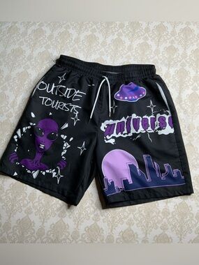 ROMWE Men's Medium Alien Print Basketball Shorts